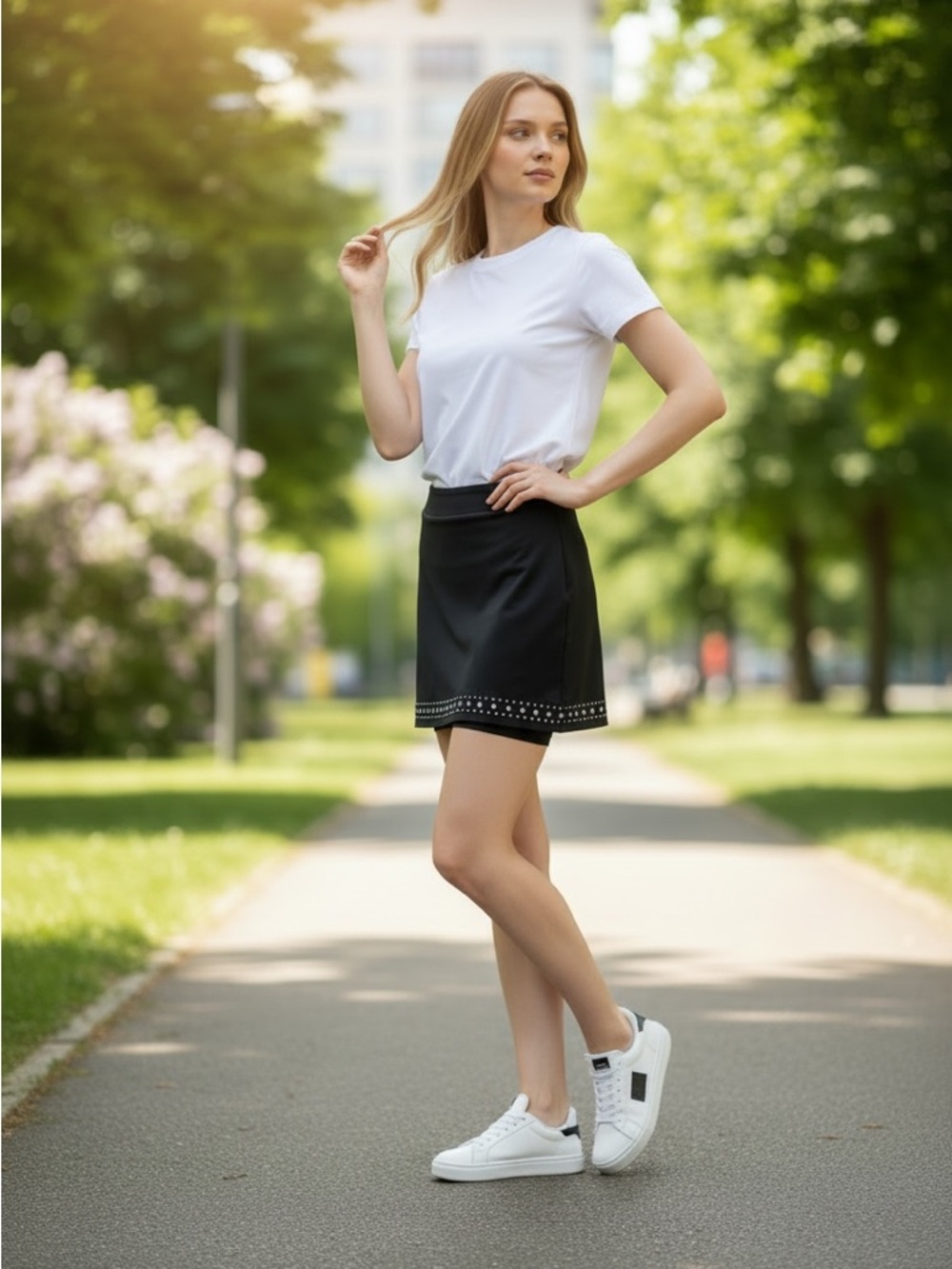 Black Skort with Nailhead Hem Embellishment |Size 14P